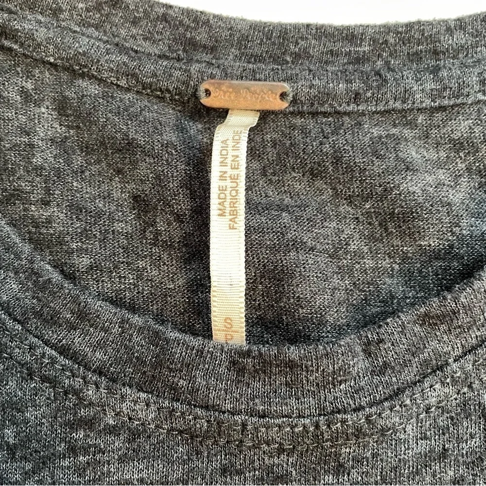 Free People Marcy Tank Charcoal Gray Blue Embroidered Details Boho Shirt Sz SM